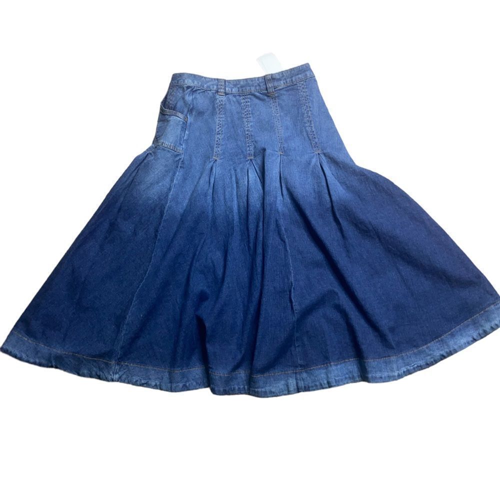 Soft Surroundings Modest Denim Midi Skirt Ombre Pleated Prairie Western Petite M - Picture 4 of 6